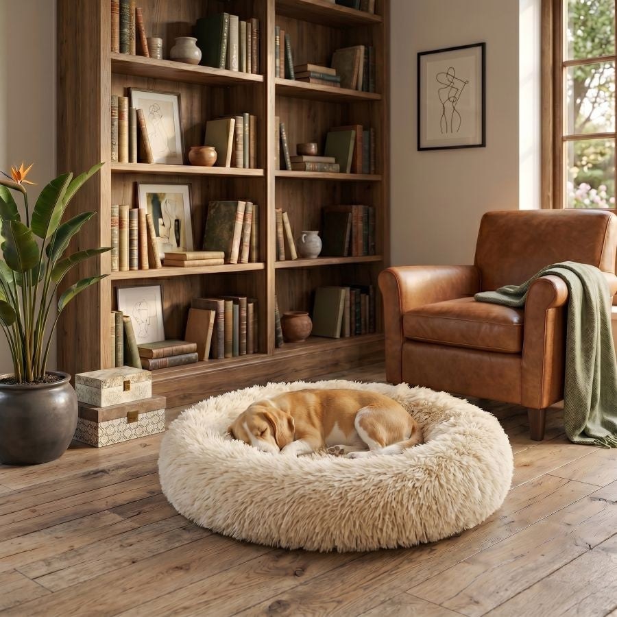 Coussin apaisant pour chien beige