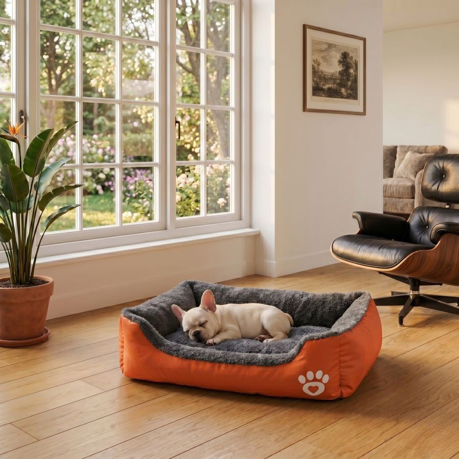 Panier pour chien doux et lavable avec rebords orange