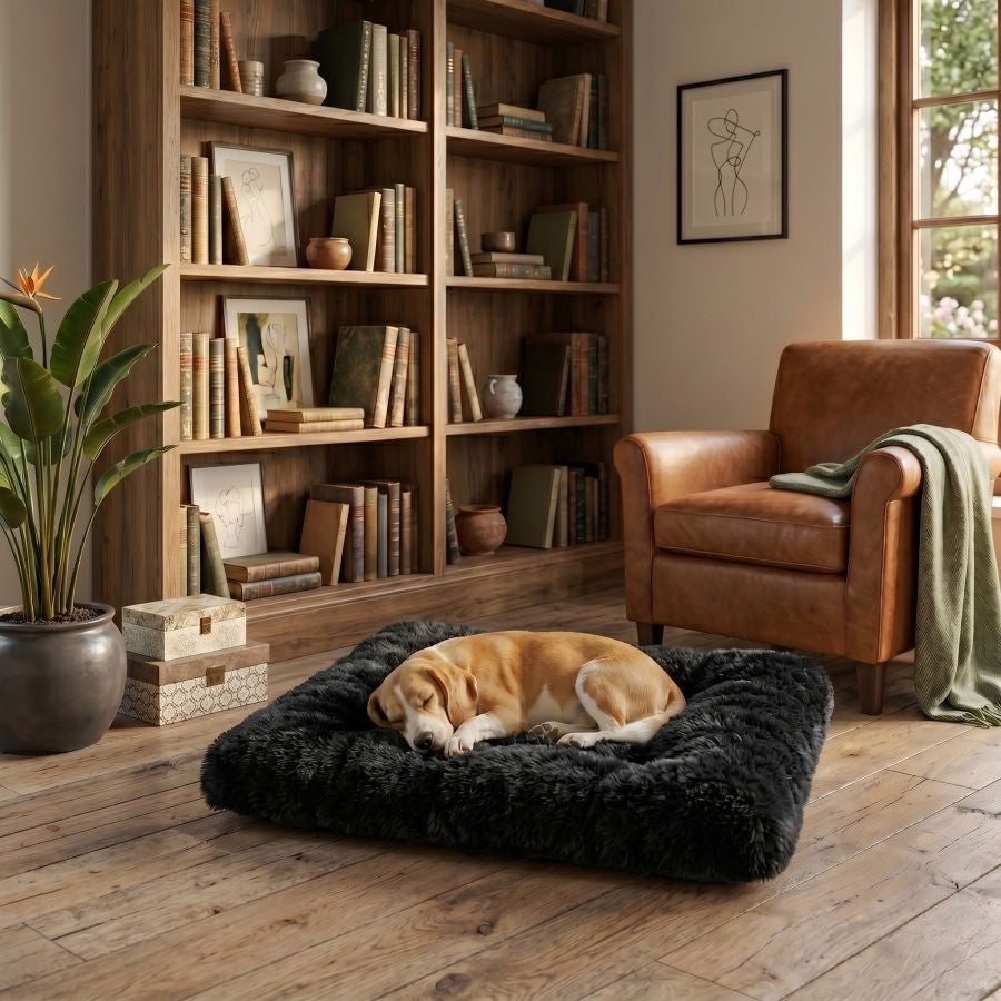 Tapis pour chien doux lavable noir