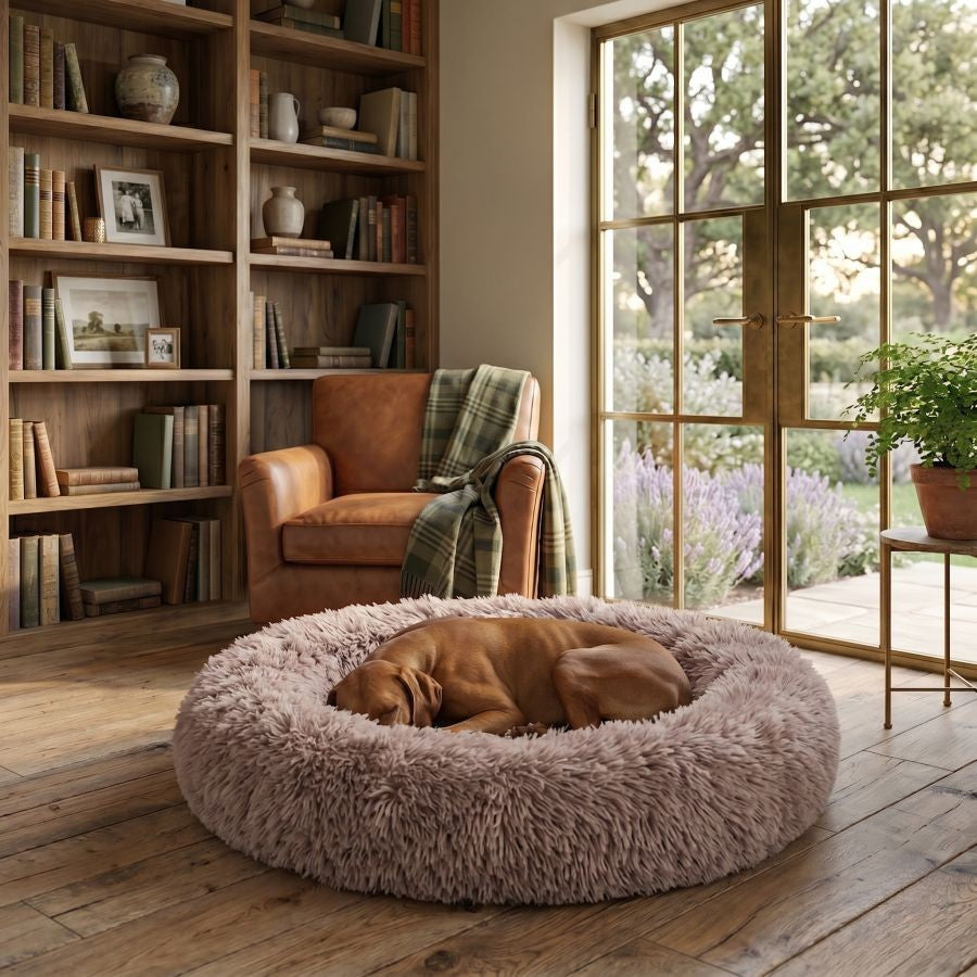 Coussin apaisant pour chien couleur taupe