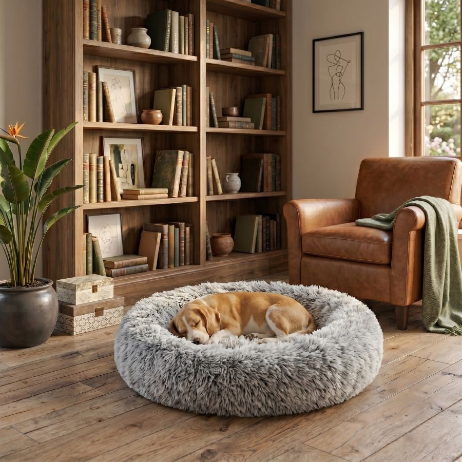 Coussin apaisant pour chien gris clair