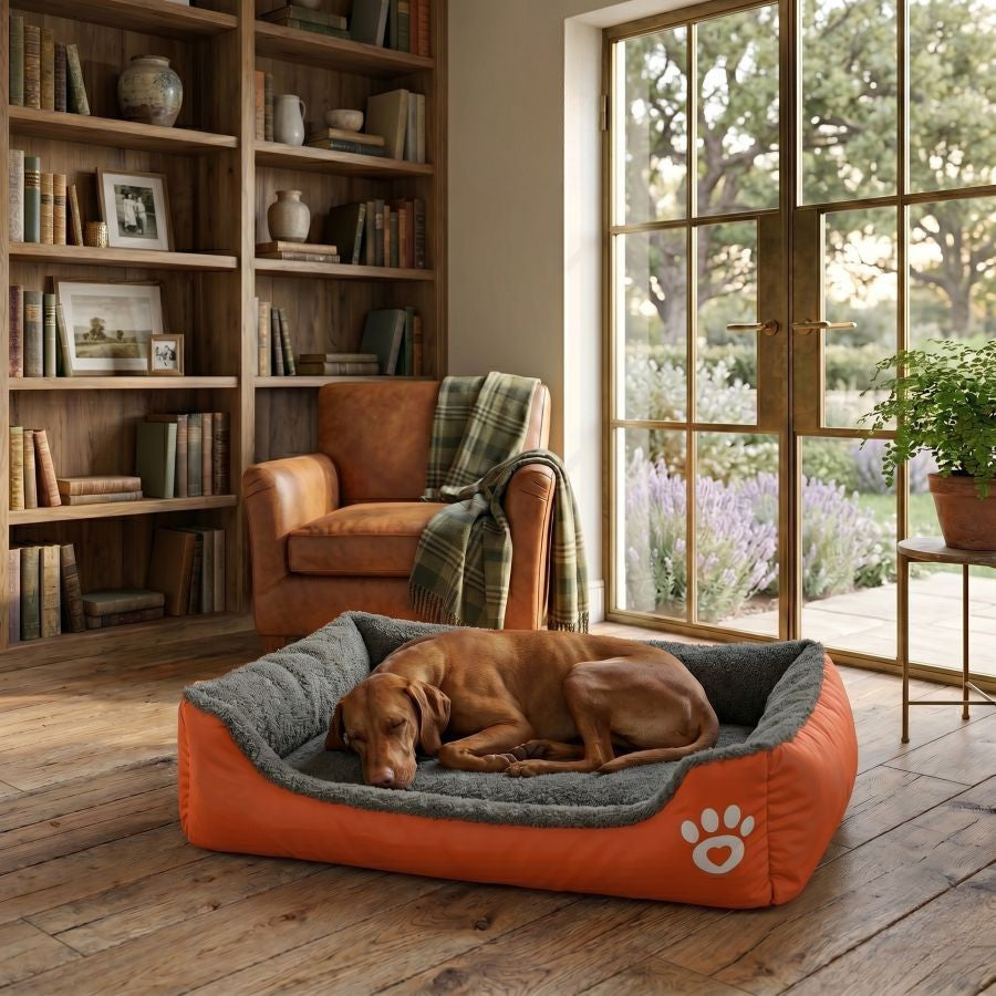 Panier pour chien doux et lavable avec rebords orange