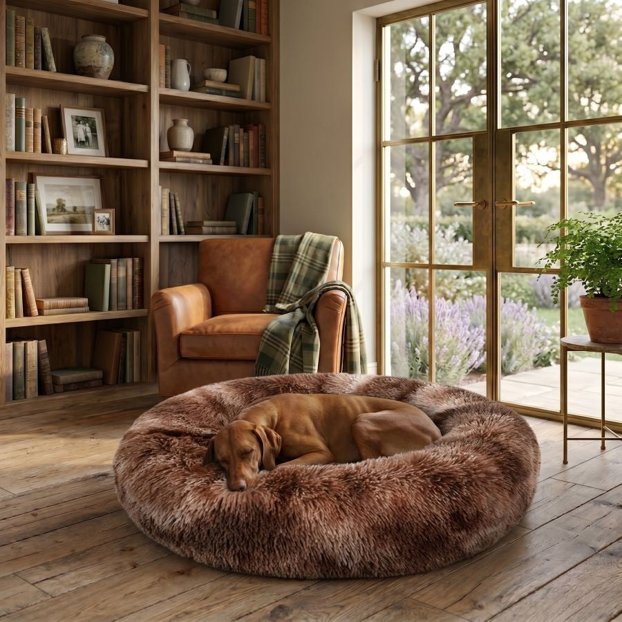 Coussin apaisant pour chien marron
