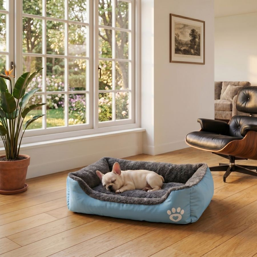 Panier pour chien doux et lavable avec rebords bleu ciel
