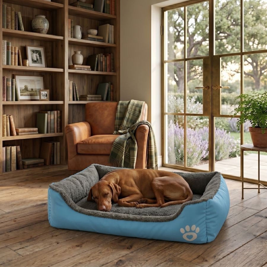 Panier pour chien doux et lavable avec rebords bleu ciel