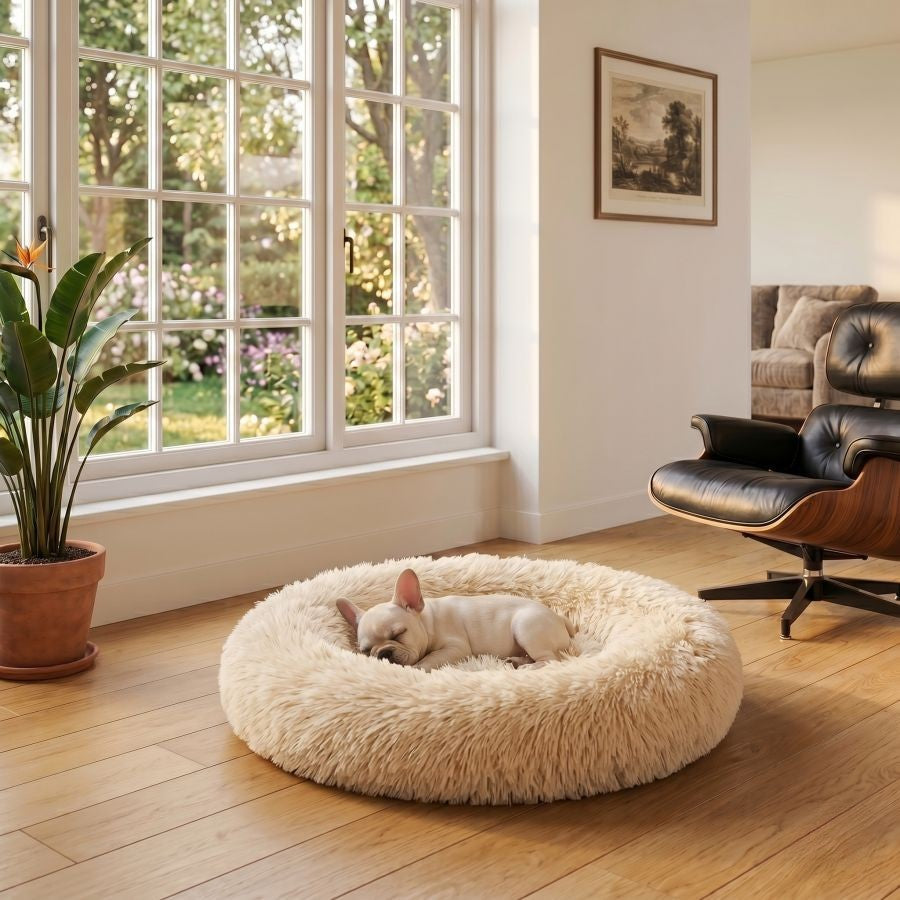 Coussin apaisant pour chien beige
