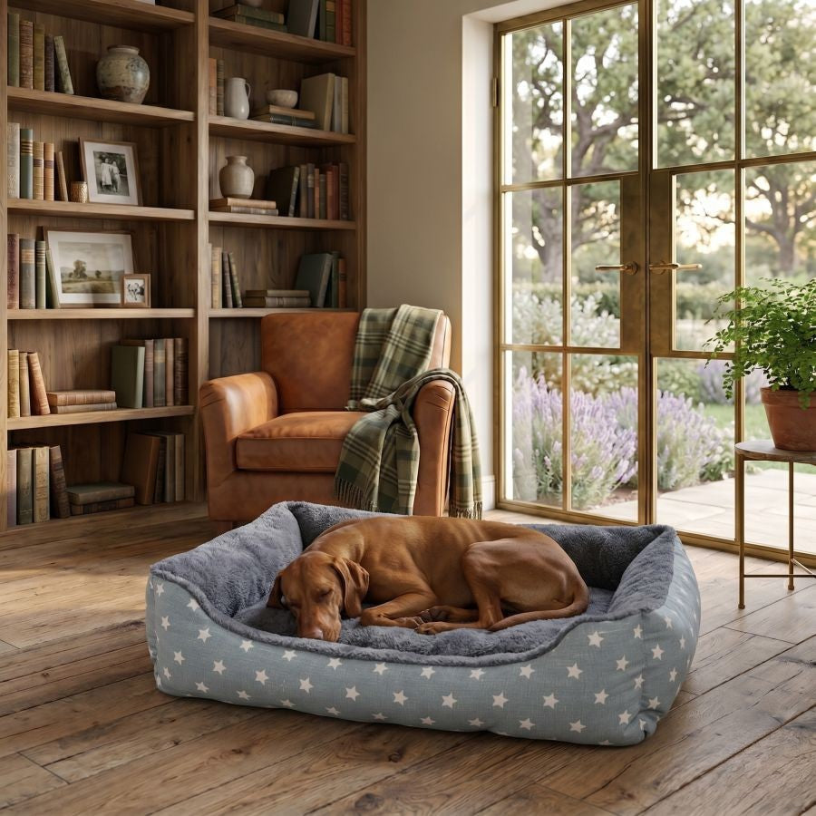 Panier pour chien déhoussable avec rebords motifs étoiles