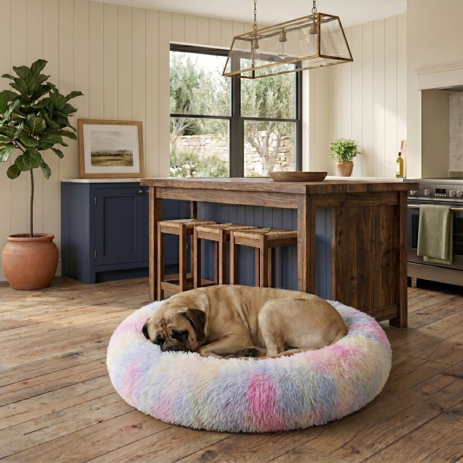 Coussin apaisant pour chien multicolore