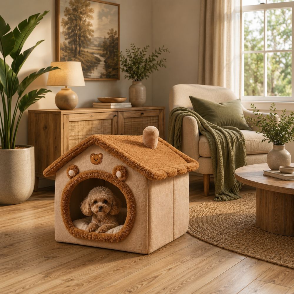 Niche d’intérieur maison pour petit chien beige