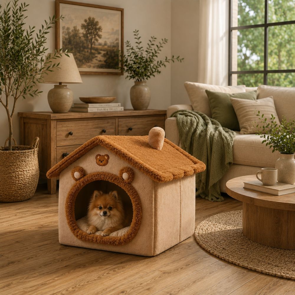 Niche d’intérieur maison pour petit chien beige