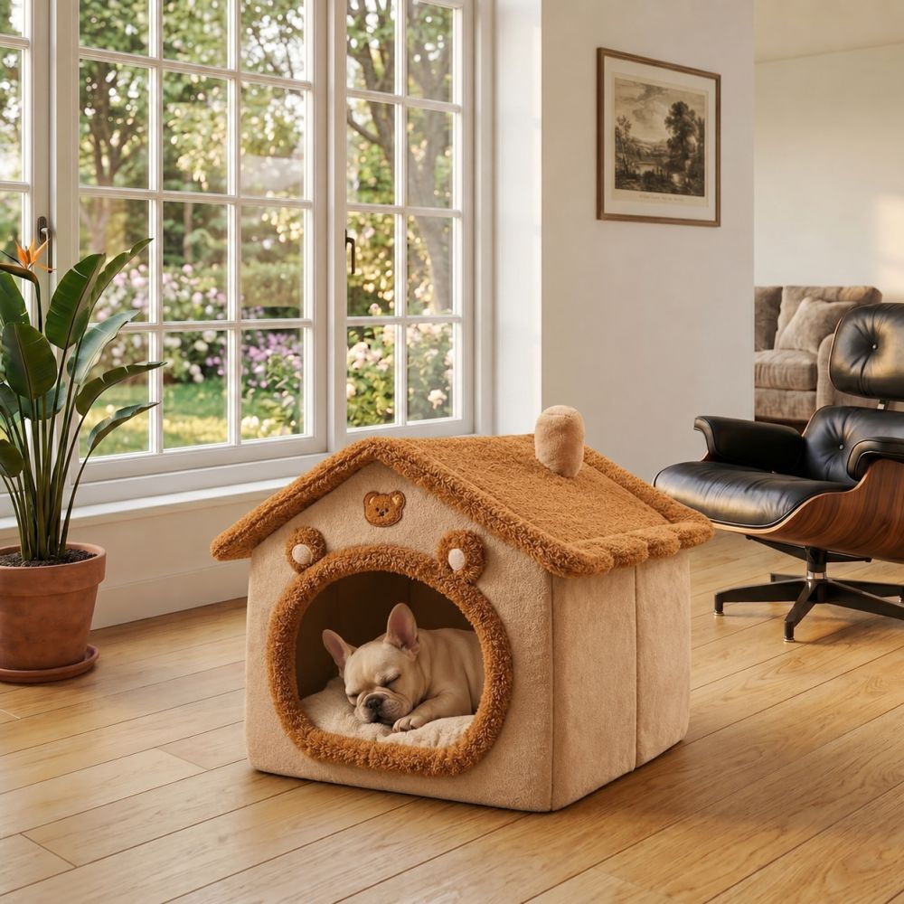 Niche d’intérieur maison pour petit chien beige