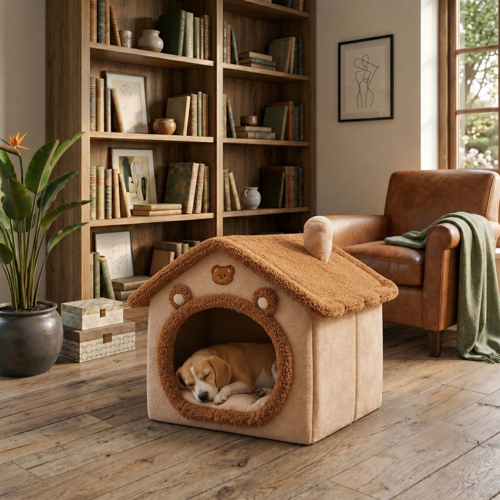 Niche d’intérieur maison pour petit chien beige