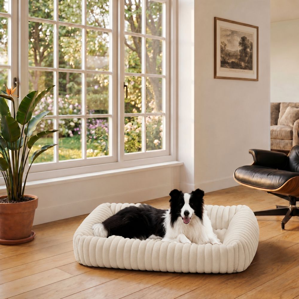 Panier orthopédique moelleux pour chien beige