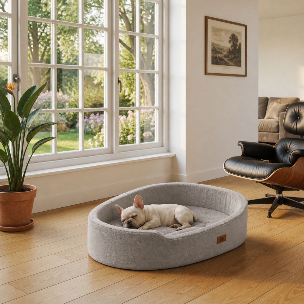 Panier orthopédique lavable pour chien gris