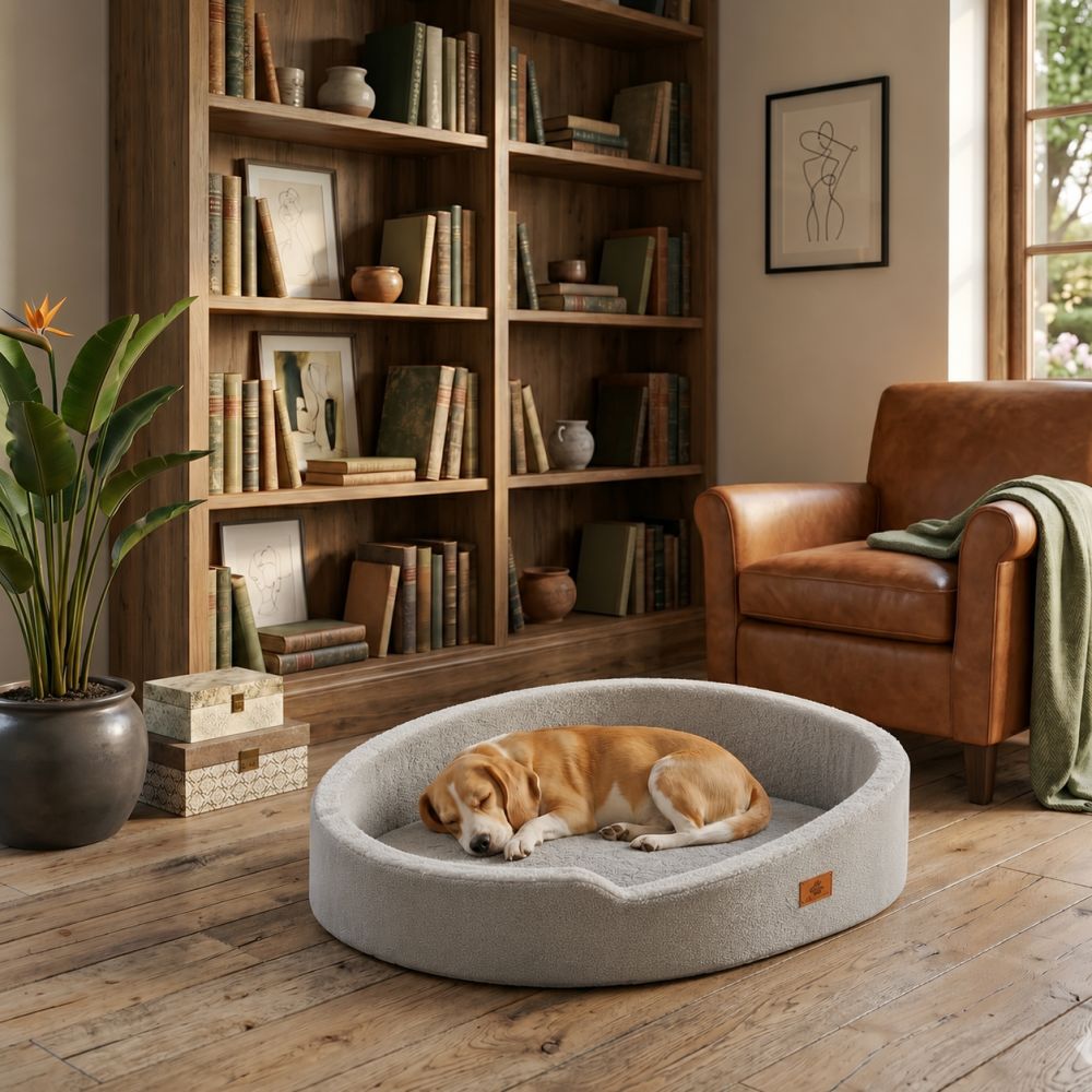 Panier orthopédique lavable pour chien gris