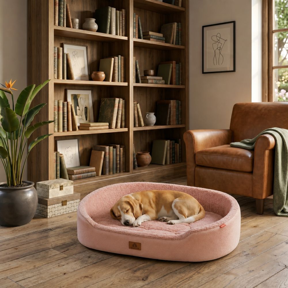 Panier orthopédique lavable pour chien rose