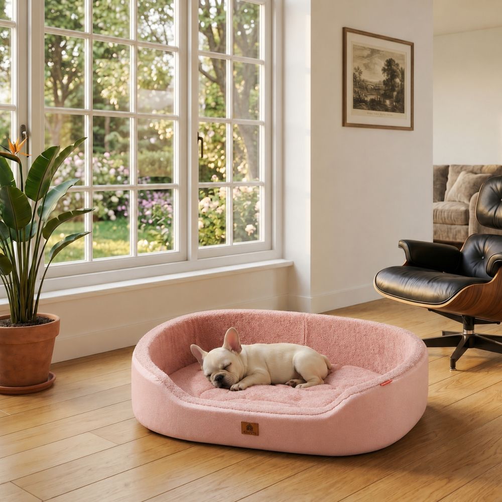 Panier orthopédique lavable pour chien rose