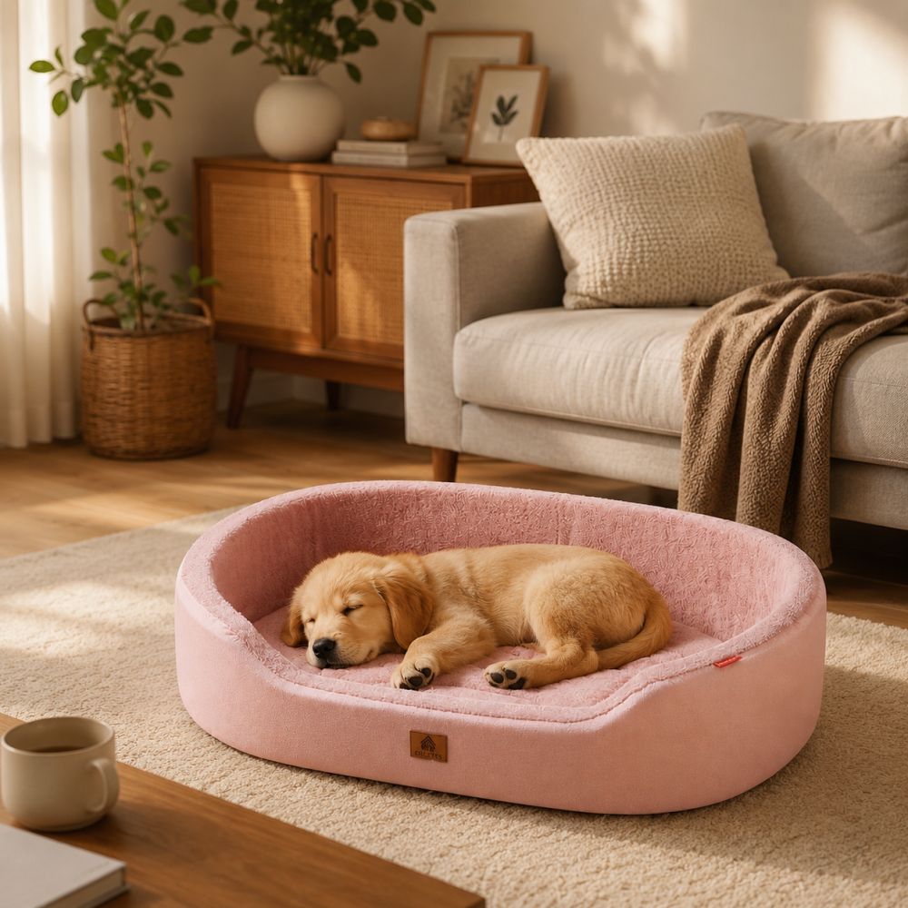 Panier orthopédique lavable pour chien rose