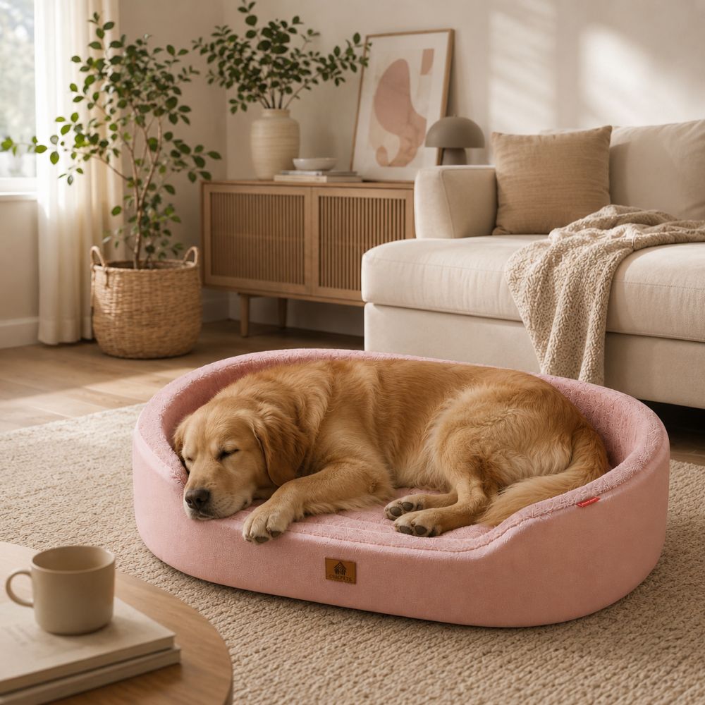 Panier orthopédique lavable pour chien rose