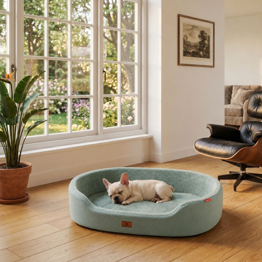 Panier orthopédique lavable pour chien bleu canard
