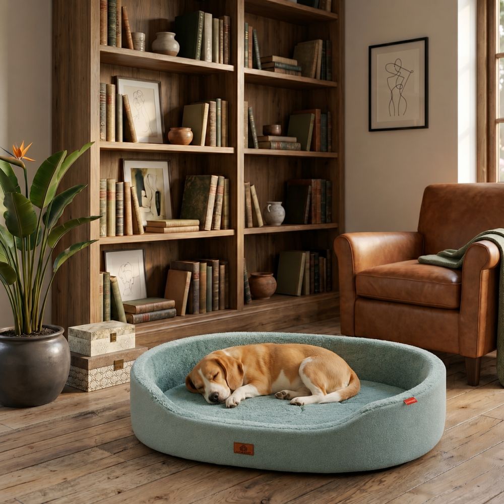 Panier orthopédique lavable pour chien bleu canard