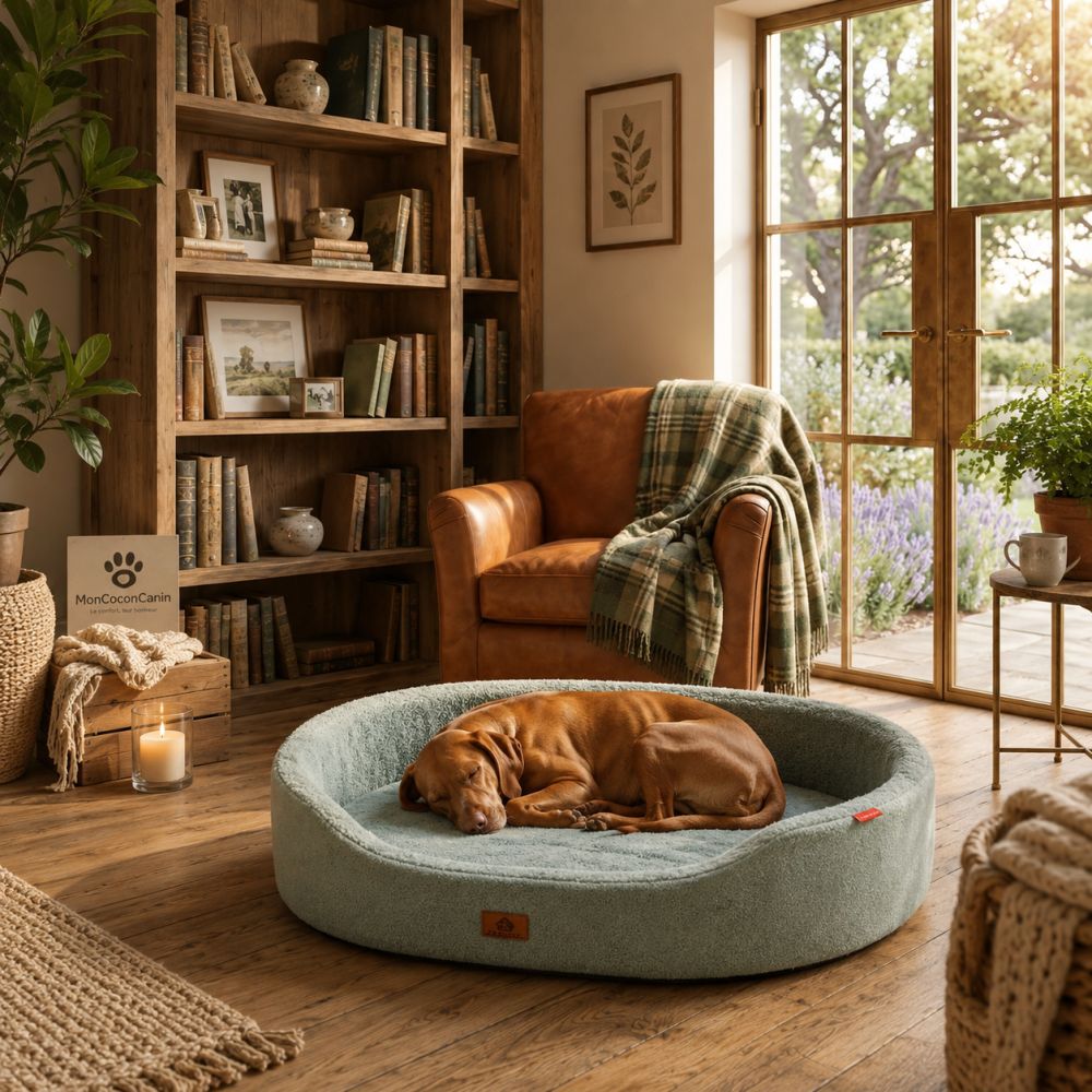 Panier orthopédique lavable pour chien bleu canard