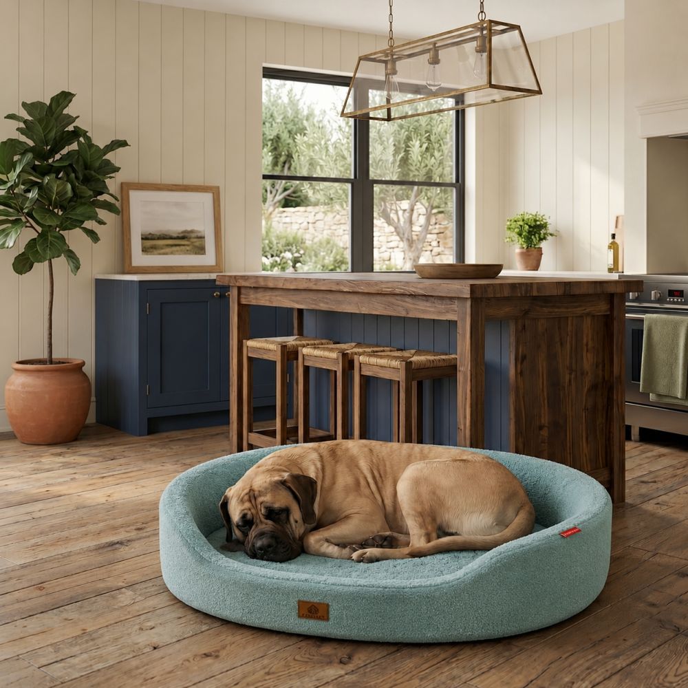 Panier orthopédique lavable pour chien bleu canard