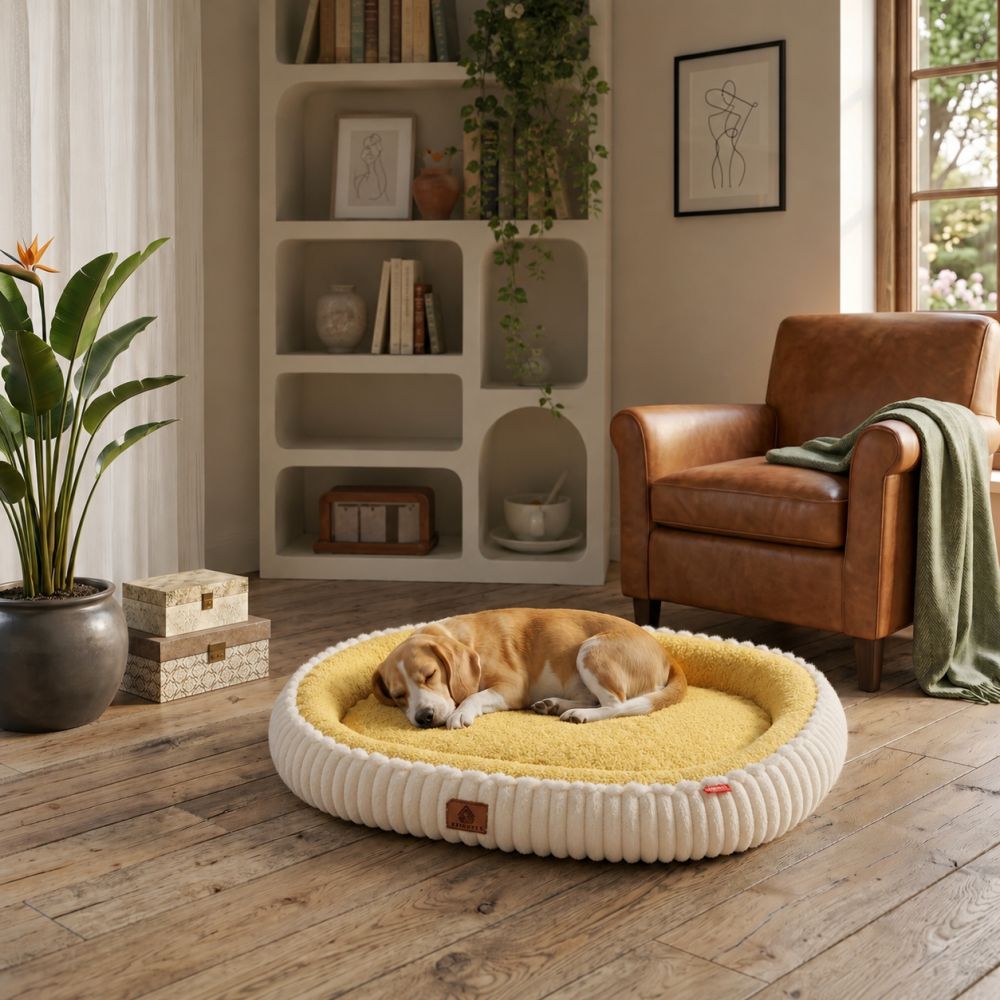 Lit orthopédique lavable pour chien beige