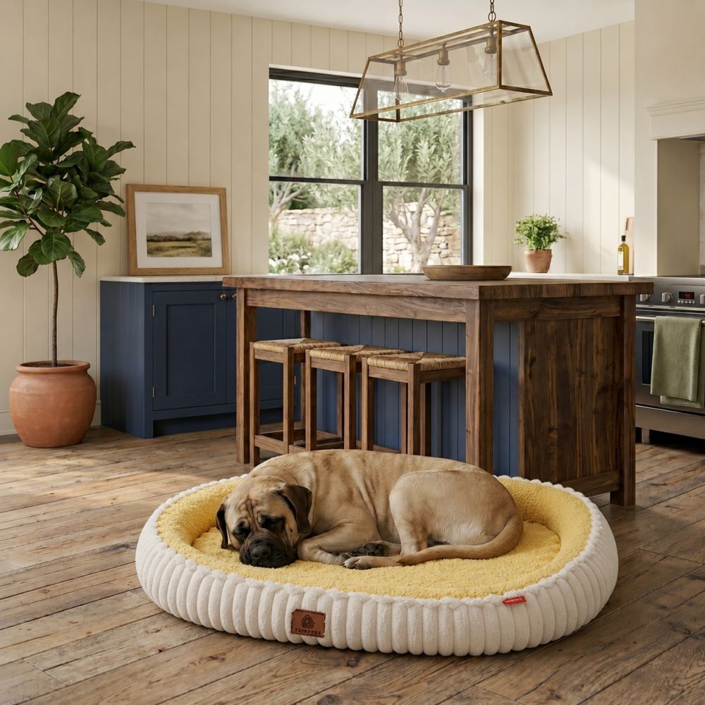 Lit orthopédique lavable pour chien beige
