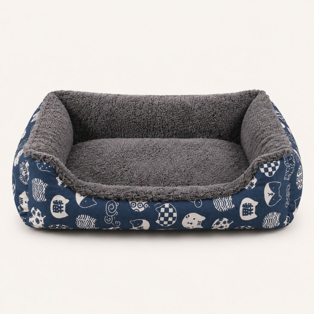Panier pour chien déhoussable avec rebords motif bleu