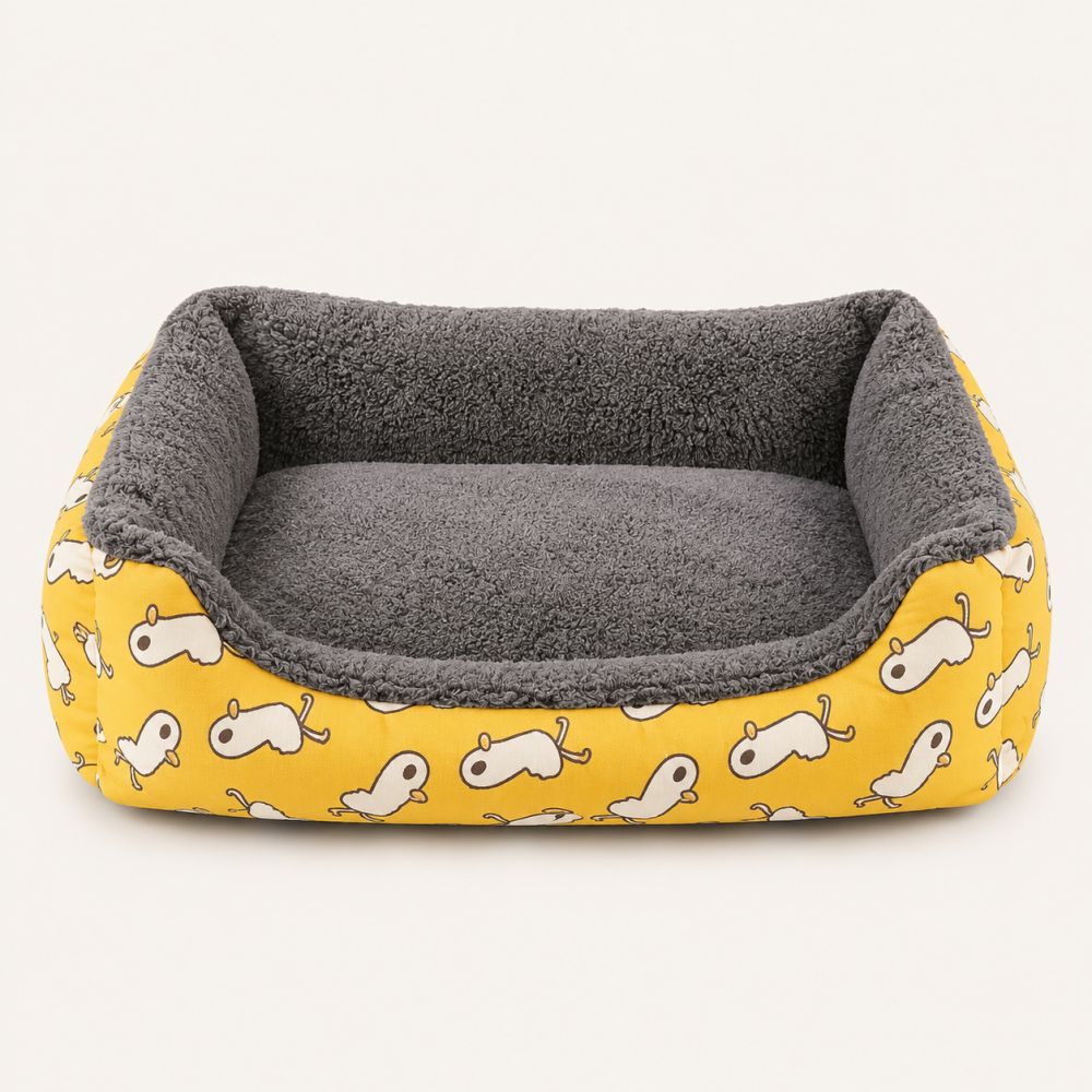 Panier pour chien déhoussable avec rebords motif jaune