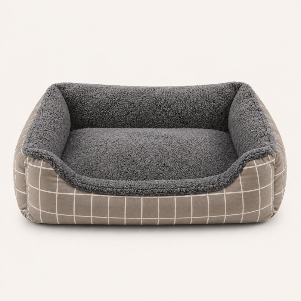 Panier pour chien déhoussable avec rebords motif gris