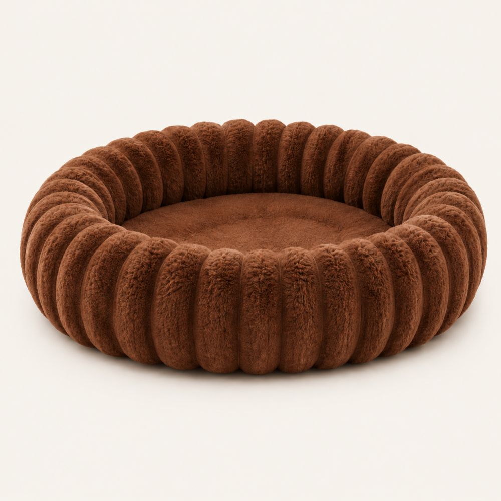 Coussin lit rond pour chien en coton marron