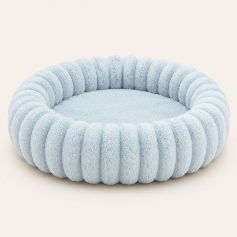 Coussin lit rond pour chien en coton bleu ciel