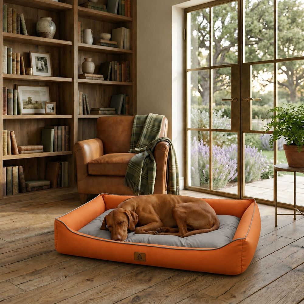 Lit rafraîchissant imperméable pour chien orange et gris