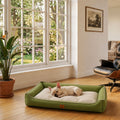 Lit rafraîchissant imperméable pour chien vert et beige