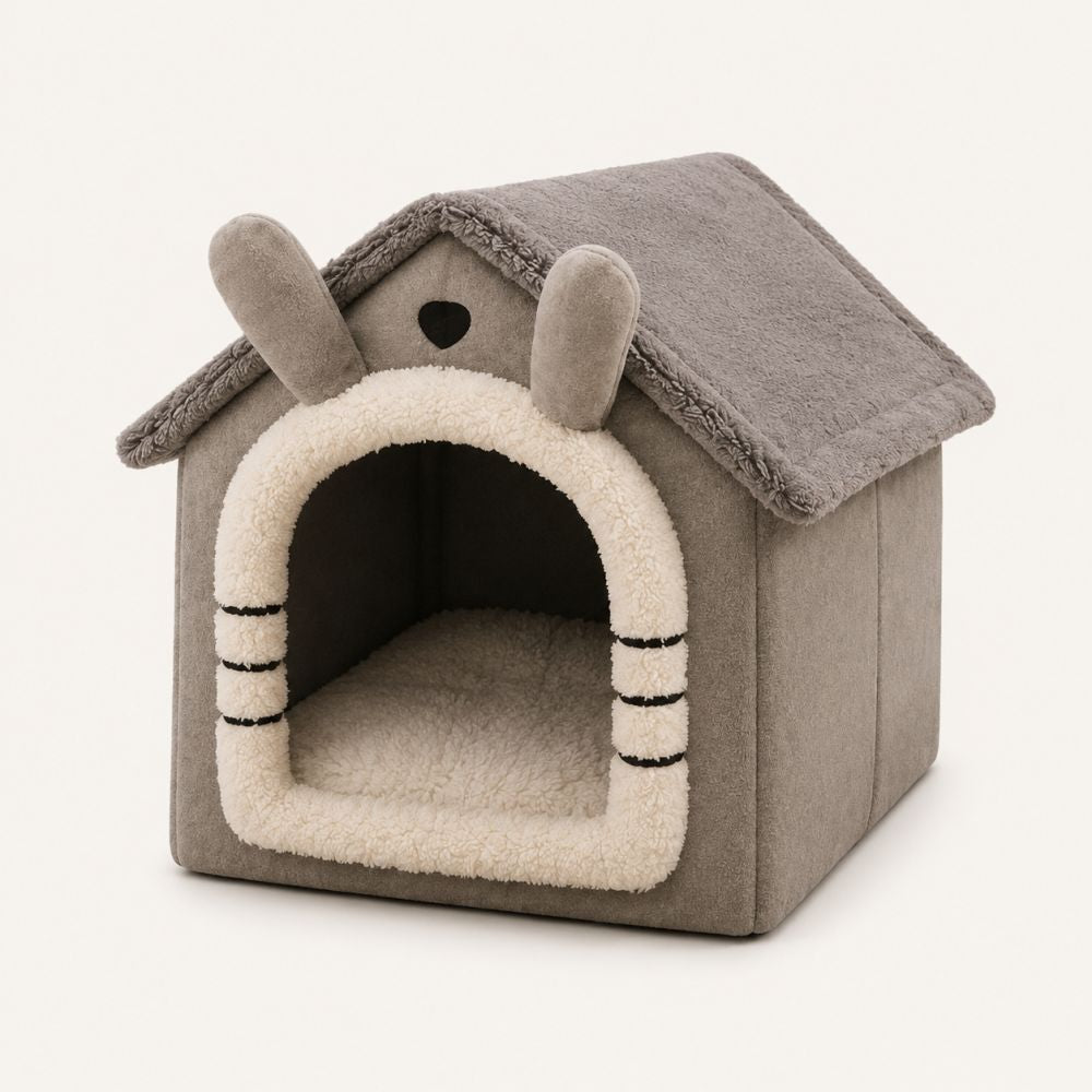 Niche d’intérieur maison pour petit chien gris
