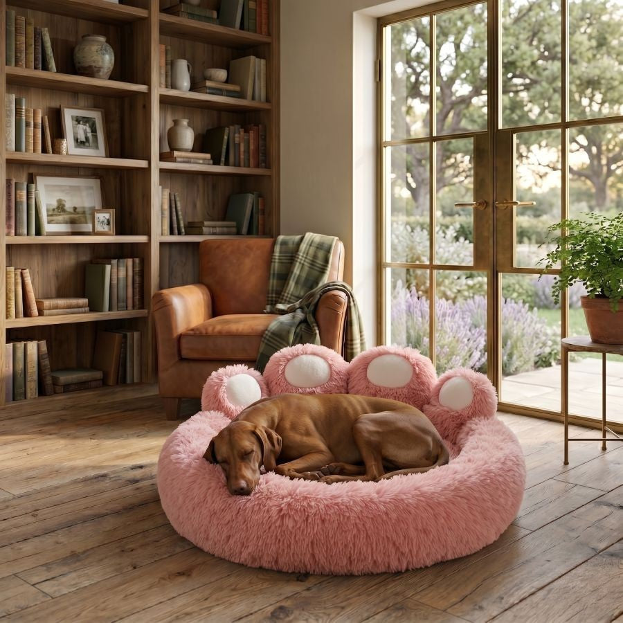 Coussin pour chien patte couleur rose ultra douce