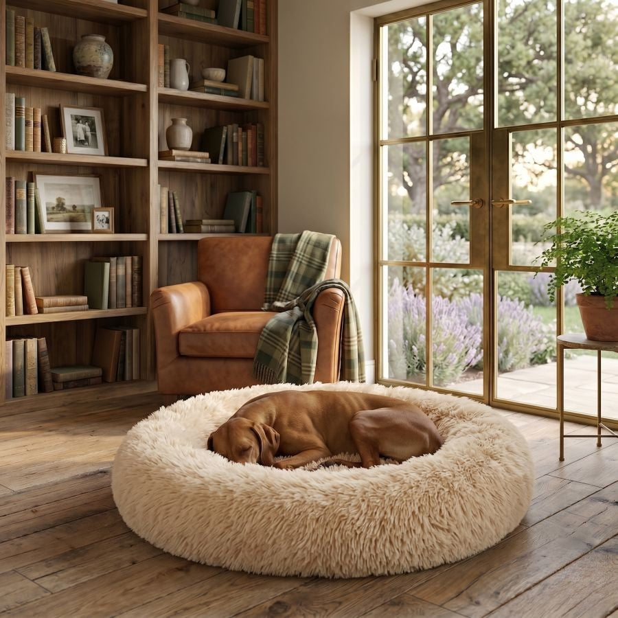 Coussin apaisant pour chien beige