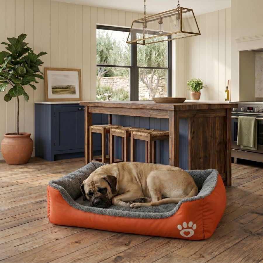 Panier pour chien doux et lavable avec rebords orange