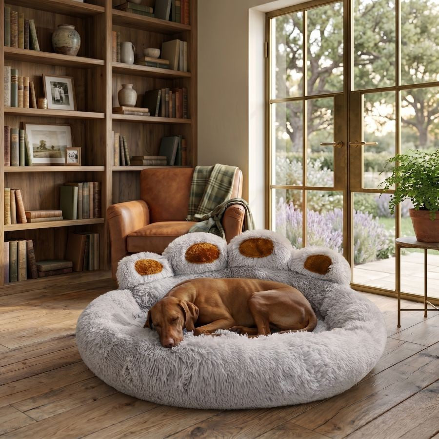 Coussin pour chien patte gris clair ultra douce
