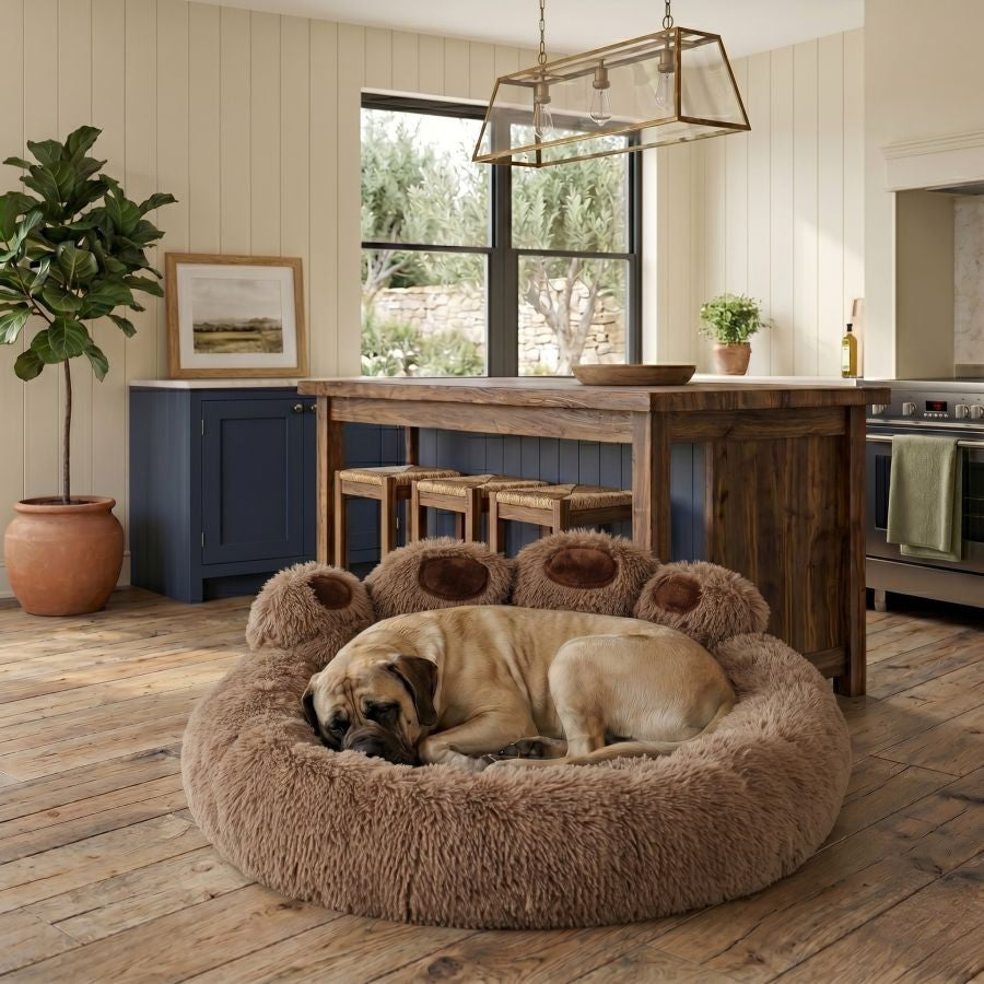 Coussin pour chien patte couleur marron ultra douce