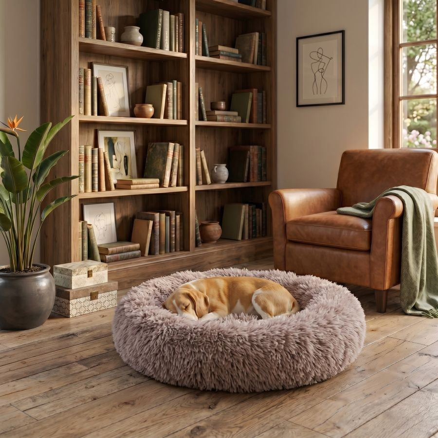 Coussin apaisant pour chien couleur taupe