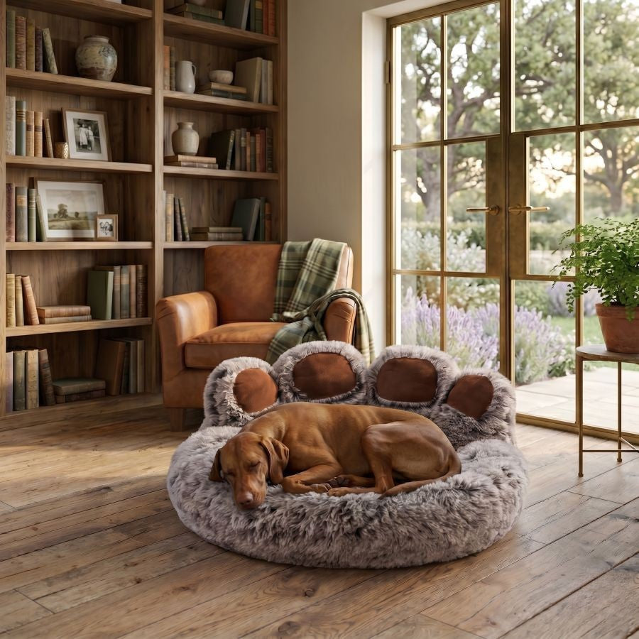 Coussin pour chien patte grise foncé ultra douce