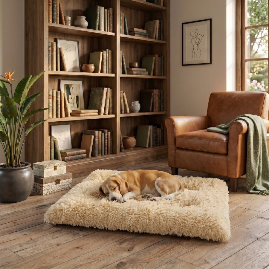 Tapis pour chien doux lavable beige