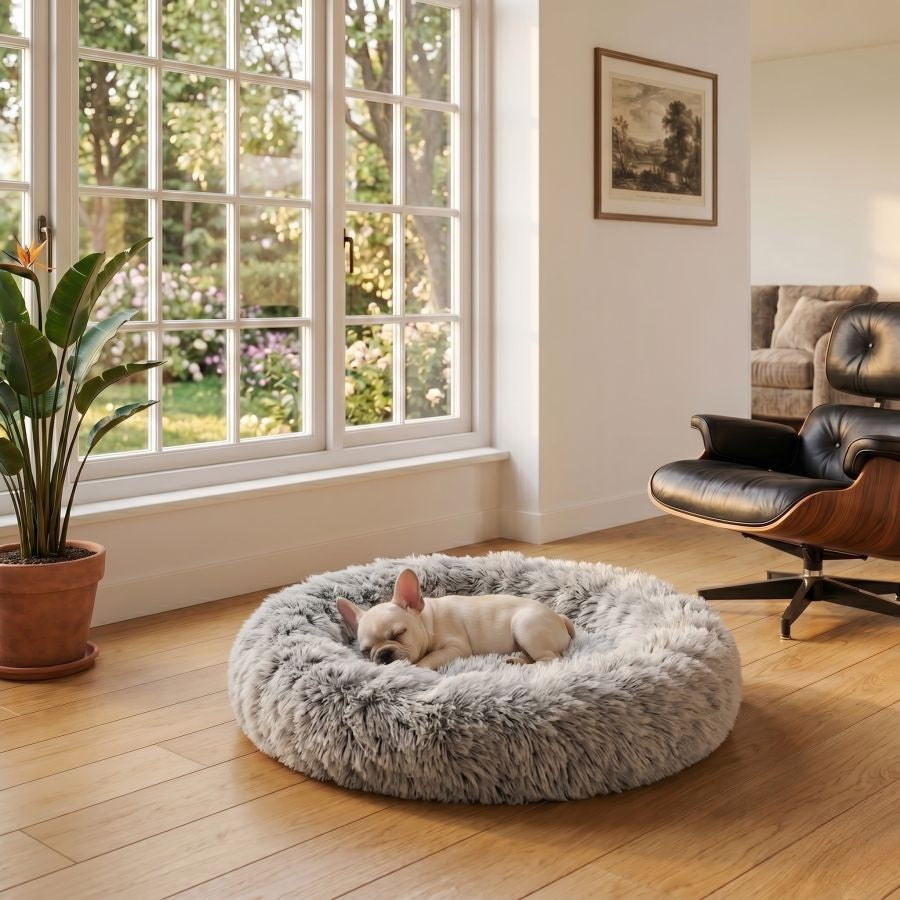 Coussin apaisant pour chien gris clair