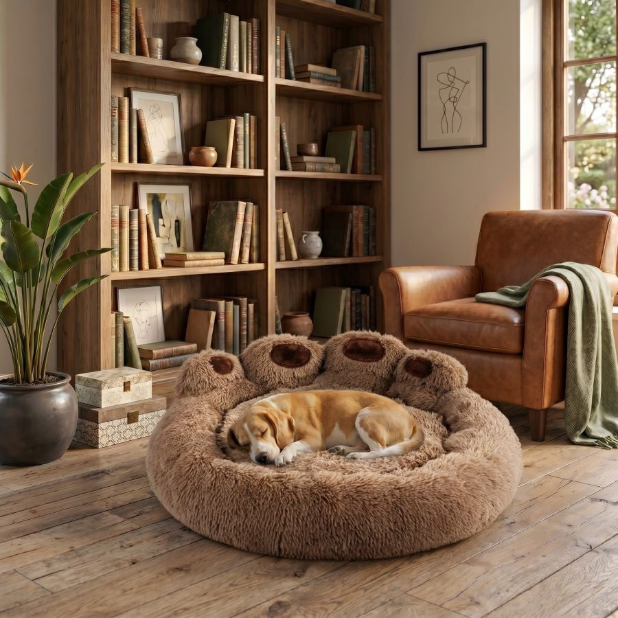 Coussin pour chien patte couleur marron ultra douce
