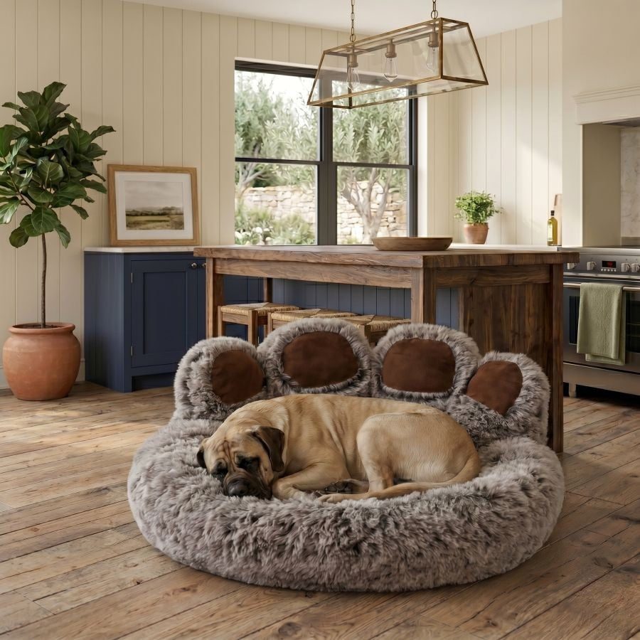 Coussin pour chien patte grise foncé ultra douce