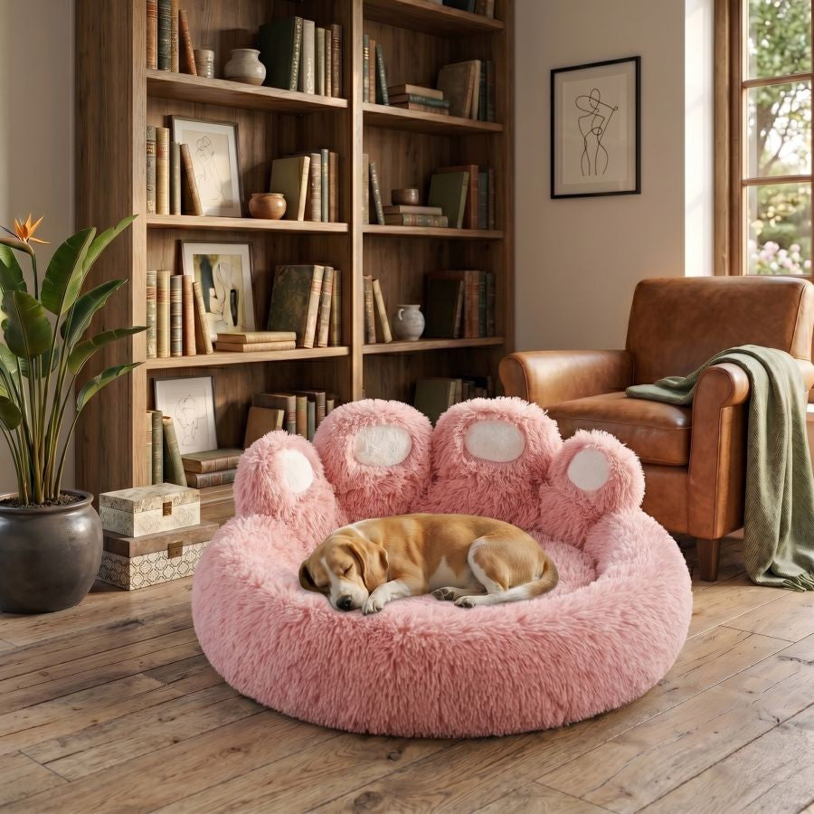 Coussin pour chien patte couleur rose ultra douce