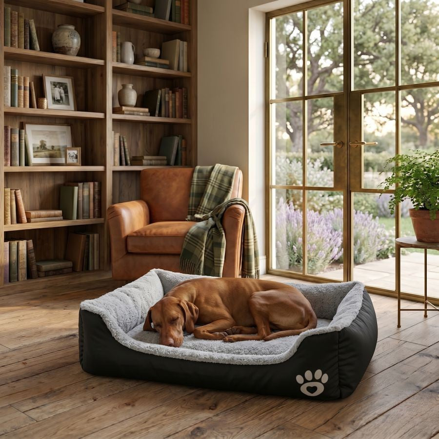 Panier pour chien doux et lavable avec rebords noir